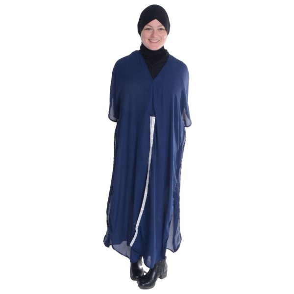 Women Navy Blue Chiffon Loose Coat - Image 2
